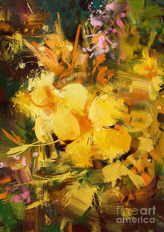 Abstract Art Print featuring the painting Allamanda by Tithi Luadthong