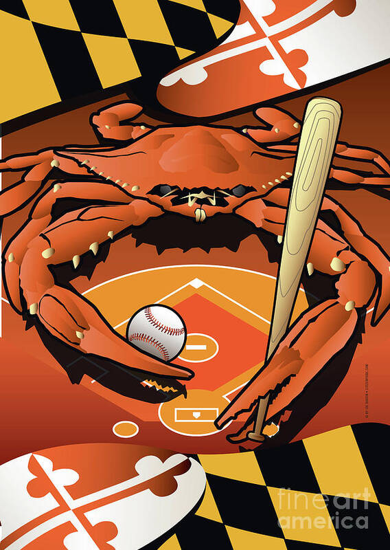 Maryland Art Print featuring the digital art Baltimore Orioles Baseball Crab Maryland by Joe Barsin
