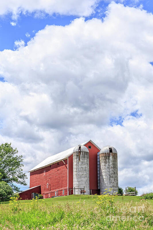 Amish Farm Art Print featuring the photograph Amish Red Barn and Silos by Edward Fielding