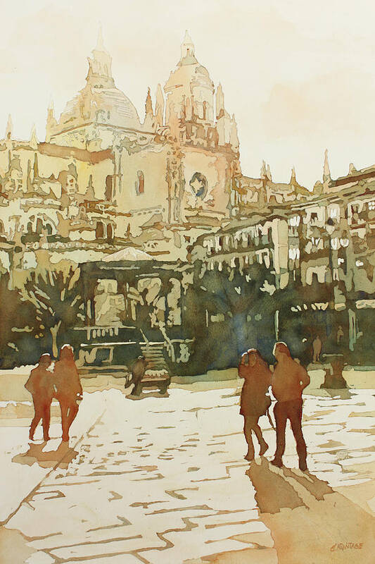 Segovia Art Print featuring the painting April on the Plaza Mayor by Jenny Armitage