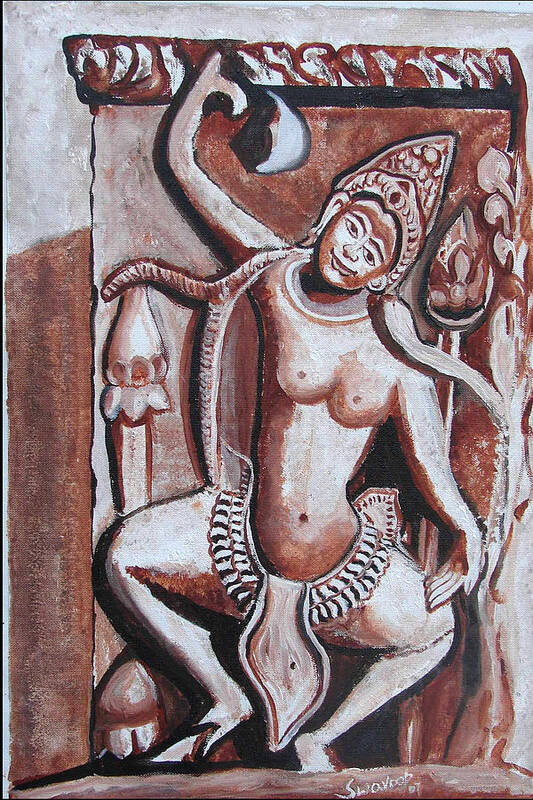 Paintings In Acrylics And Oils On --- Indian Saints Art Print featuring the painting Apsara-3 by Anand Swaroop Manchiraju