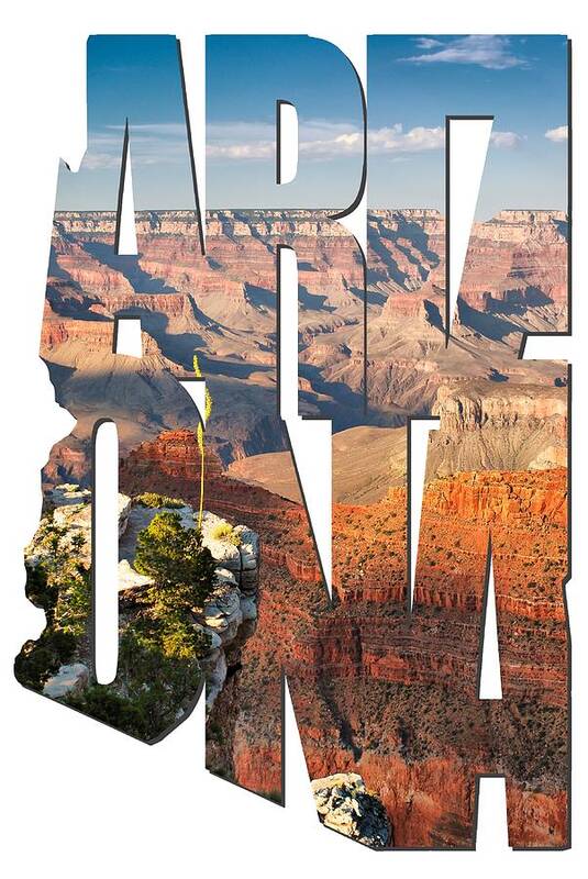 Arizona Art Print featuring the photograph Arizona Typography - Grand Canyon At Sunset by Gregory Ballos