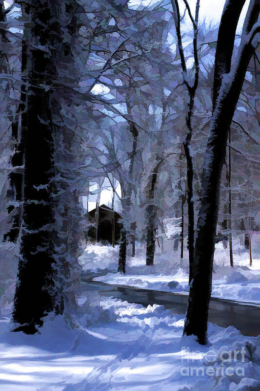 Winter Art Print featuring the digital art Around the Corner by Xine Segalas