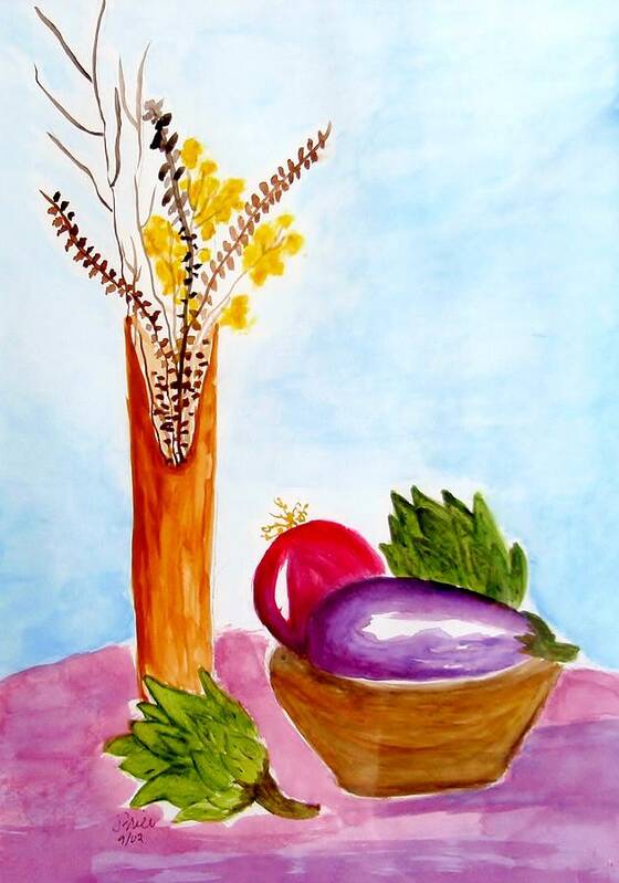 Artichoke Art Print featuring the painting Artichokes and Eggplant by Jamie Frier