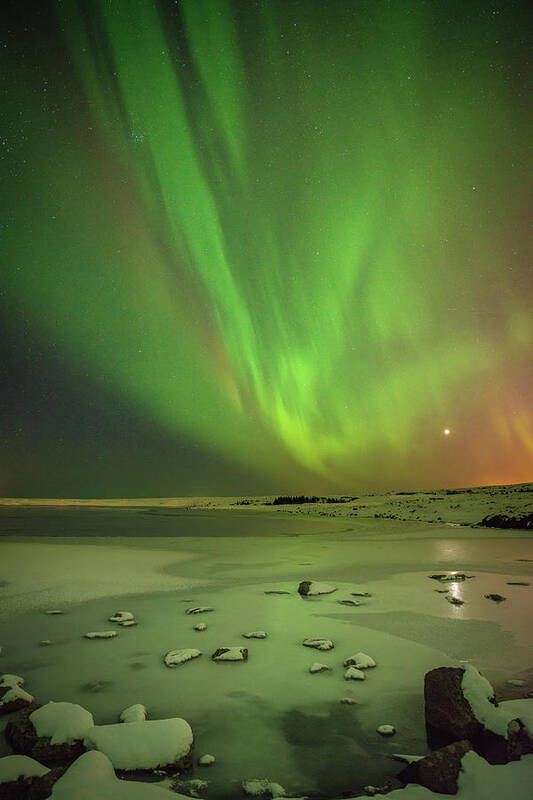 Iceland Art Print featuring the photograph Aurora Borealis or Northern Lights. by Andy Astbury