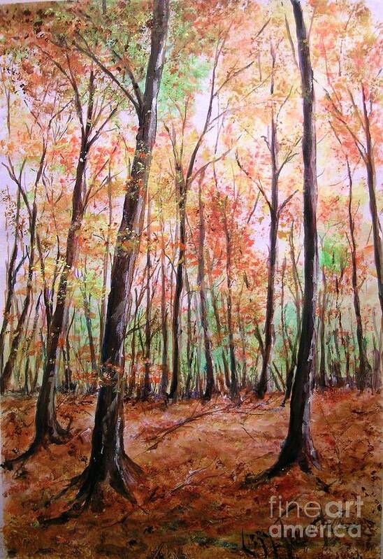 Landscape Art Print featuring the painting Autumn Forrest by Lizzy Forrester