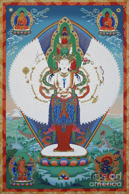 Chenrezig Art Print featuring the painting Avalokiteshvara Lord of Compassion by Sergey Noskov