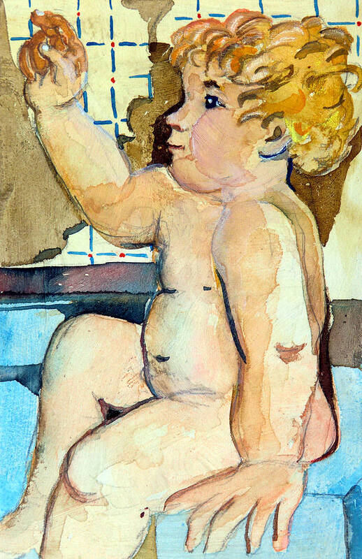 Baby Art Print featuring the painting Babys Bath by Mindy Newman