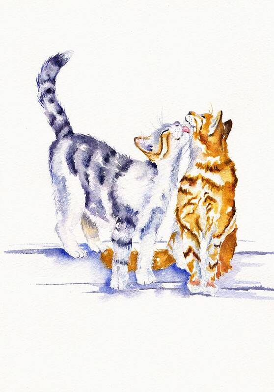 Cats Art Print featuring the painting Cats - Be Cherished by Debra Hall
