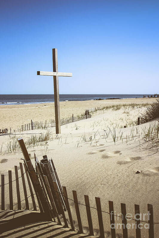 Beach Cross Art Print featuring the photograph Beach Cross at Ocean Grove by Colleen Kammerer