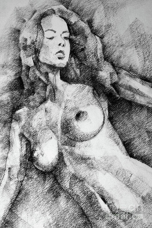 Drawing Art Print featuring the drawing Beautiful Girl Close Up Standing Pose Art Drawing by Dimitar Hristov