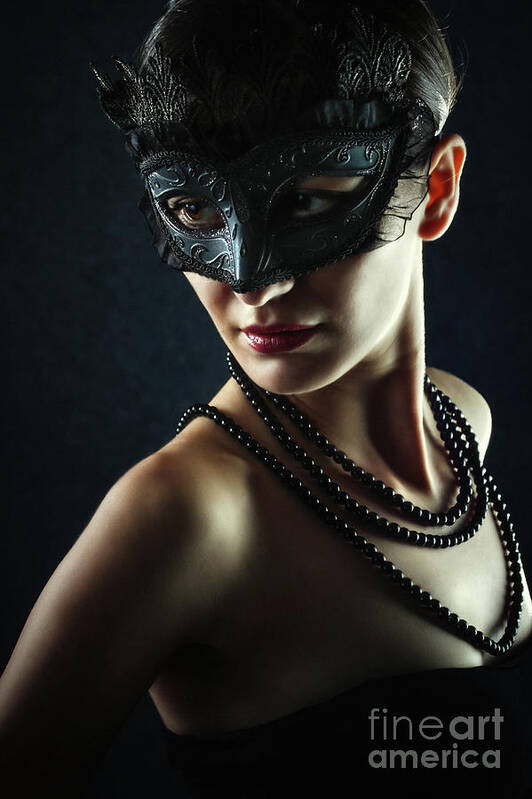 Fashion Art Print featuring the photograph Beautiful Woman Wearing Venetian Carnival Mask by Dimitar Hristov