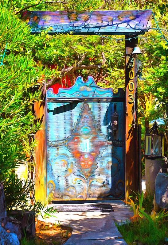 Behind The Blue Door Art Print featuring the painting Behind The Blue Door by Barbara Snyder