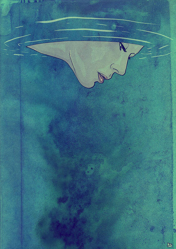 Underwater Art Print featuring the drawing Beneath by Giuseppe Cristiano