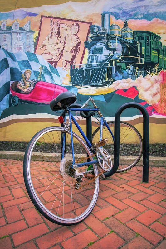 Bicycle Art Print featuring the photograph Bicycle In Rack Enjoying The Mural by Gary Slawsky