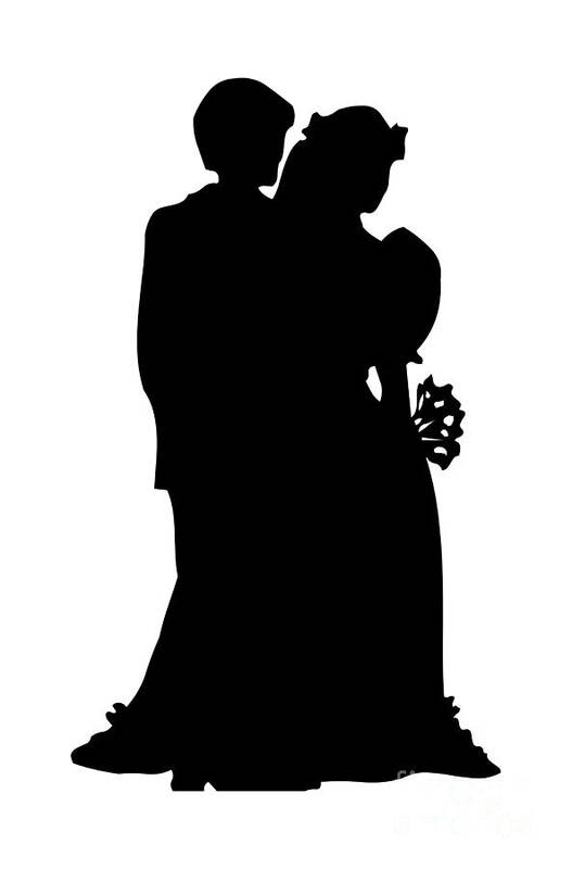 Black And White Silhouette Of A Bride And Groom Art Print featuring the digital art Black and White Silhouette of a Bride and Groom by Rose Santuci-Sofranko