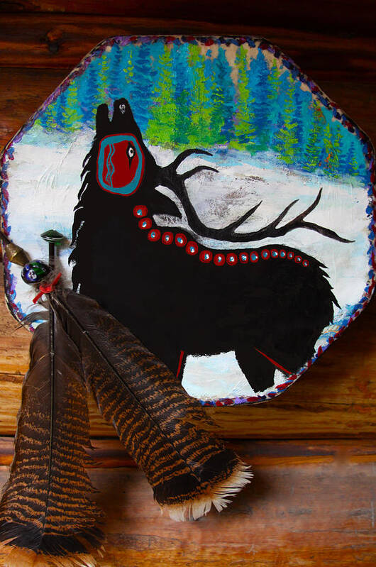 Native Art Print featuring the mixed media Black Elk Drum Painting by Karon Melillo DeVega