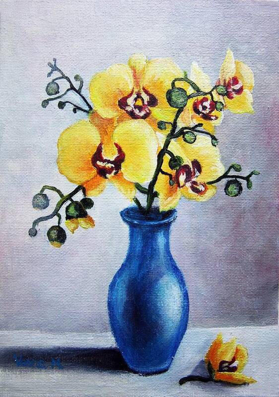  Flowers Art Print featuring the painting Blue and Yellow by Vesna Martinjak