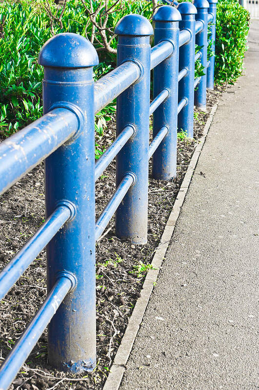 Abstract Art Print featuring the photograph Blue railings by Tom Gowanlock