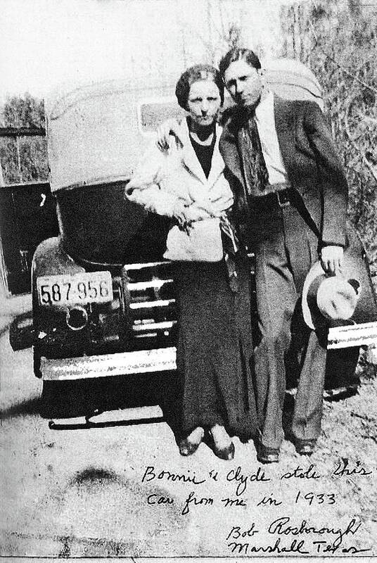 Bonnie And Clyde With A Car Clyde Stole 1933 Art Print featuring the photograph Bonnie and Clyde with a car Clyde stole 1933 by David Lee Guss