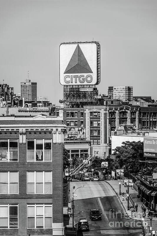 America Art Print featuring the photograph Boston Citgo Sign Black and White Photo by Paul Velgos