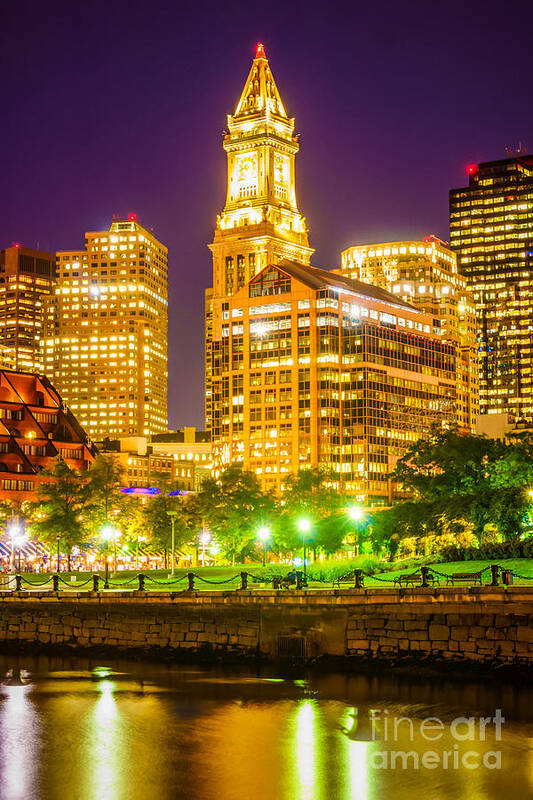 America Art Print featuring the photograph Boston Cityscape at Night by Paul Velgos