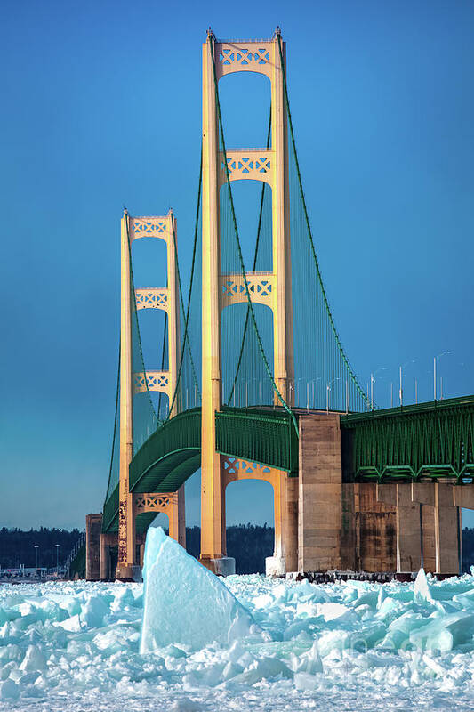 Bridge Art Print featuring the photograph Bridge Mackinac Winter Ice -1002  Pure Michigan by Norris Seward