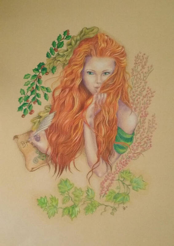 Brigit Art Print featuring the drawing Brigit Celtic Goddess Red hair girl by Fabiola Bonghi