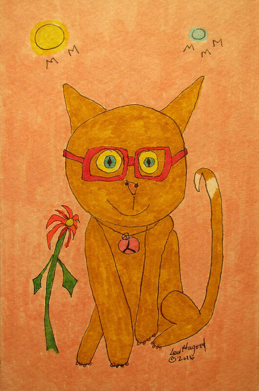 Hagood Art Print featuring the painting Brown Cat With Glasses by Lew Hagood