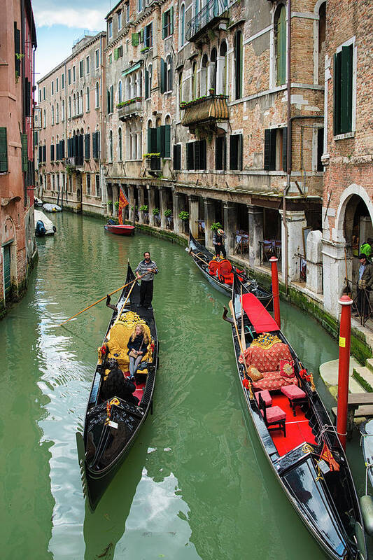Venice Art Print featuring the photograph Canal with gondolas in Venice Italy by Matthias Hauser