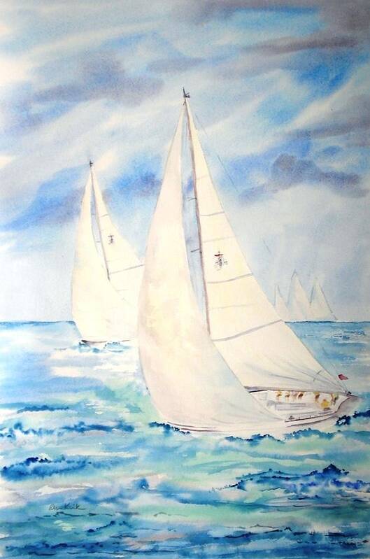 Sailing Art Print featuring the painting Caribbean Racing by Diane Kirk