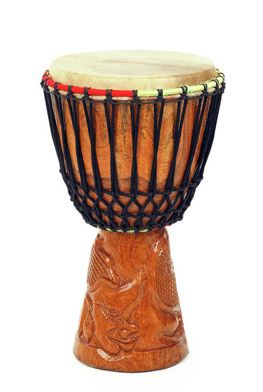 Djembe Art Print featuring the photograph Carved African djembe drum by GoodMood Art