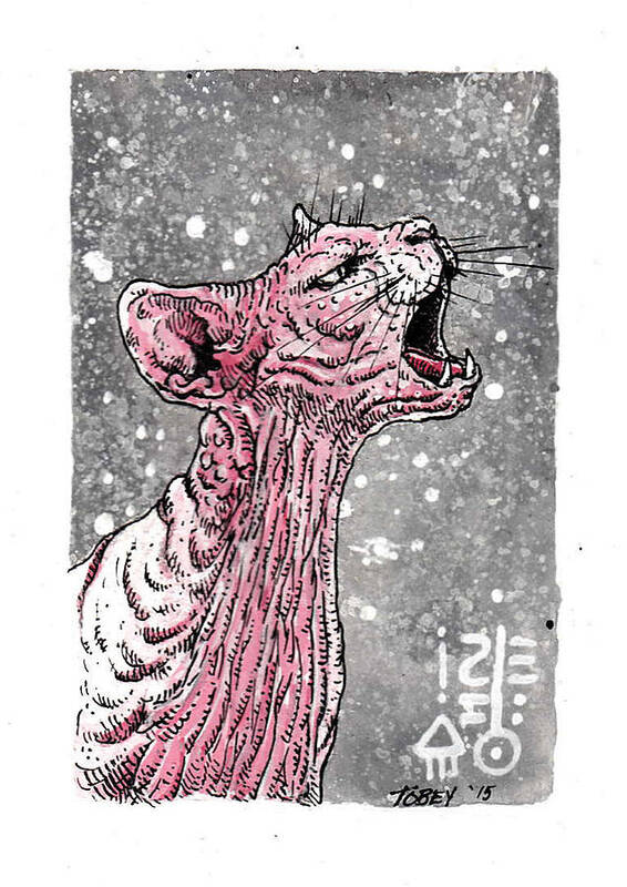 Cat Art Print featuring the drawing Cat Call by Tobey Anderson