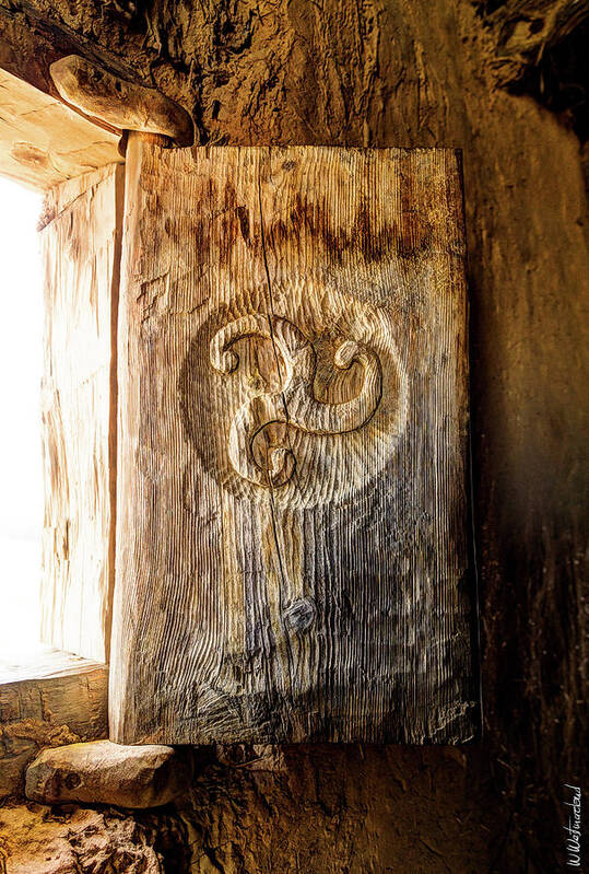 Celtic Art Print featuring the photograph Celtic Window Shutter with a carved triskelion by Weston Westmoreland