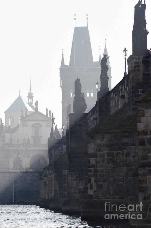 Bridge Art Print featuring the photograph Charles bridge in the early morning fog by Michal Boubin