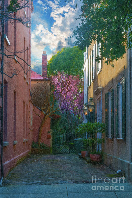 Alley Art Print featuring the painting Charleston Alley in the Spring by Dale Powell