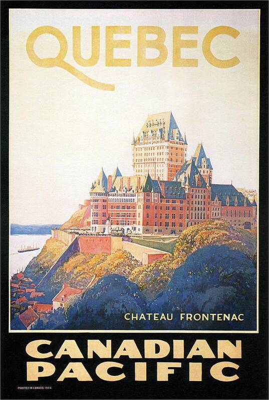 Quebec Canada Art Print featuring the painting Chateau Frontenac Luxury Hotel in Quebec, Canada - Vintage Travel Advertising Poster by Studio Grafiikka