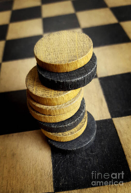 Game Art Print featuring the photograph Checkers on a checkerboard by Bernard Jaubert