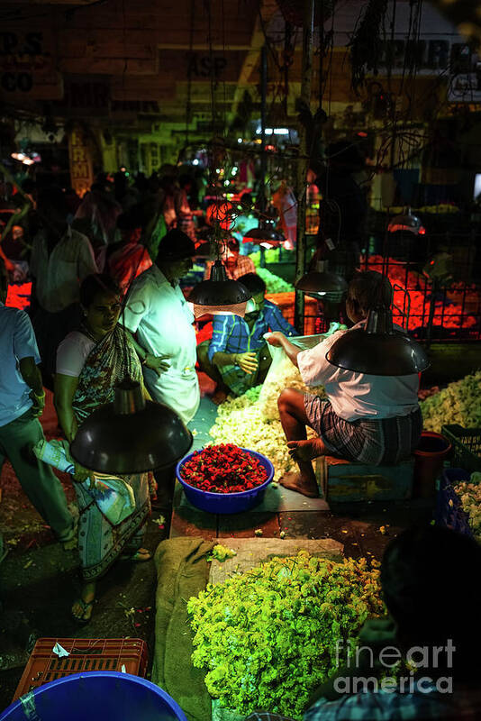 India Art Print featuring the photograph Chennai Flower Market Stalls by Mike Reid