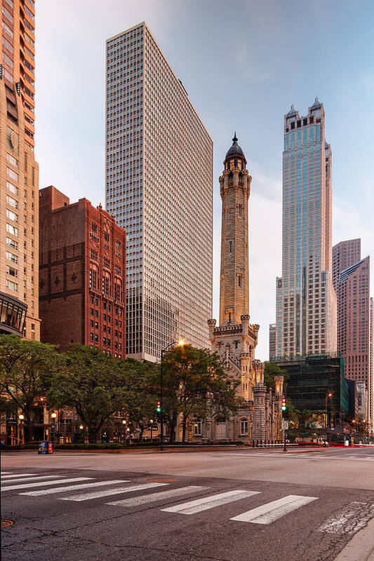 City Art Print featuring the photograph Chicago Historic Water Tower on Michigan Avenue - Chicago Illinois by Silvio Ligutti