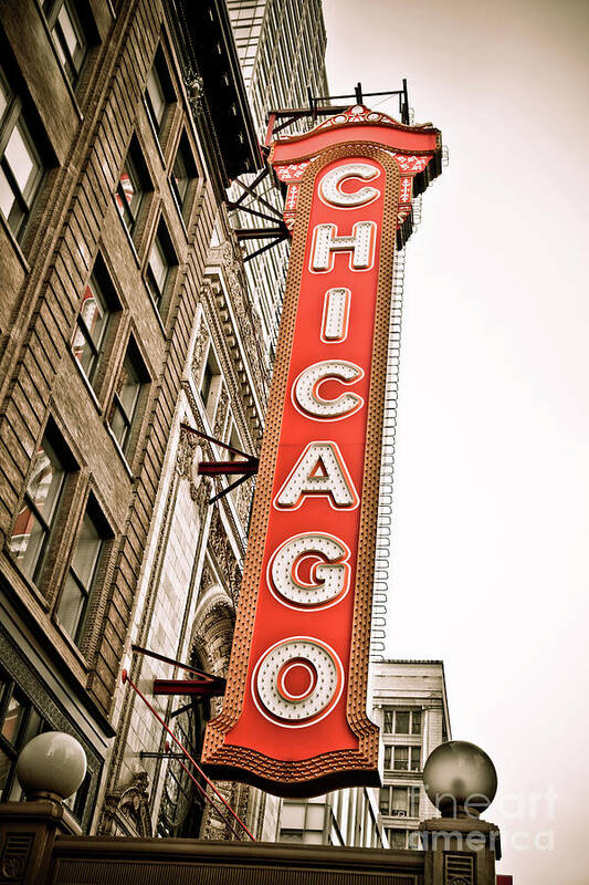 Chicago Art Print featuring the photograph Chicago Theater Sign Marquee by Paul Velgos