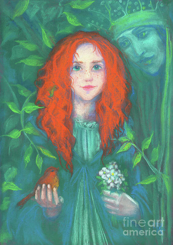 Red Hair Haired Art Print featuring the painting Child of the forest by Julia Khoroshikh