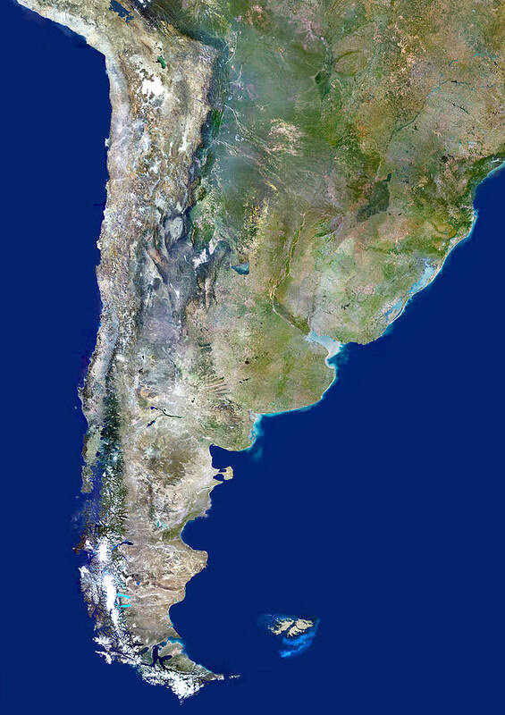 Argentina Art Print featuring the photograph Chile And Argentina, Satellite Image by Planetobserver