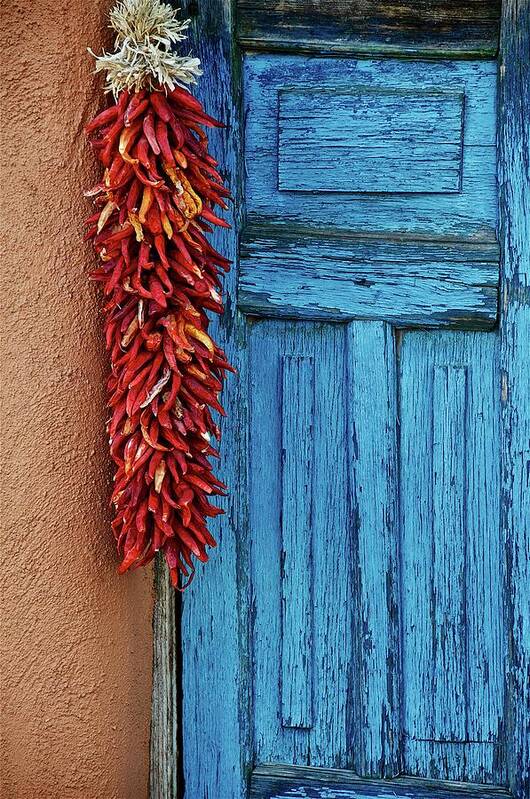 Southwest Art Print featuring the photograph Chili Peppers and Door Panel by Zayne Diamond