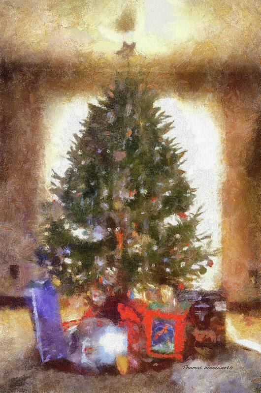 Tree Art Print featuring the mixed media Christmas Tree With Presents by Thomas Woolworth