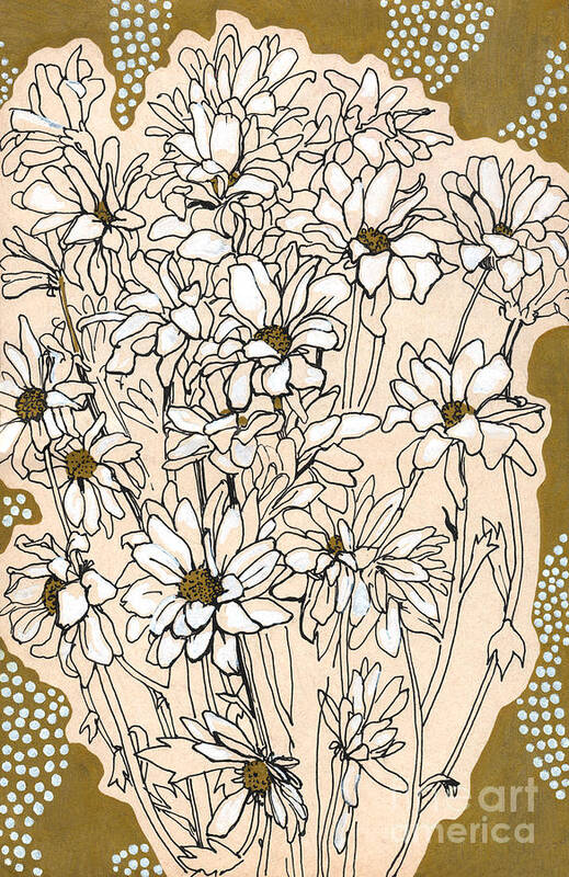 Flower Art Print featuring the drawing Chrysanthemum, ink sketch by Julia Khoroshikh
