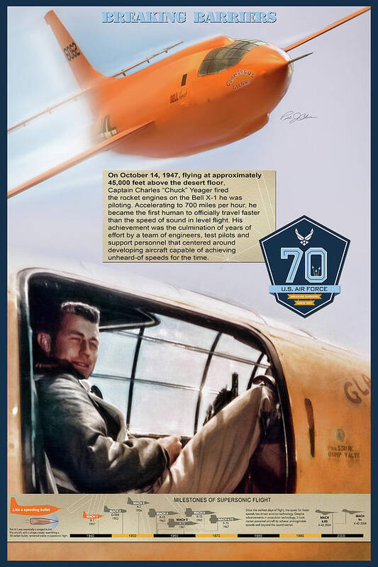 BREAKS THE SOUND BARRIER VERY COOL ARTWORK!!! CHUCK YEAGER PORTRAIT POSTER 