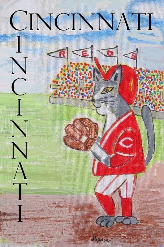 Cincinnati Art Print featuring the painting Cinci Reds Cat by Diane Pape