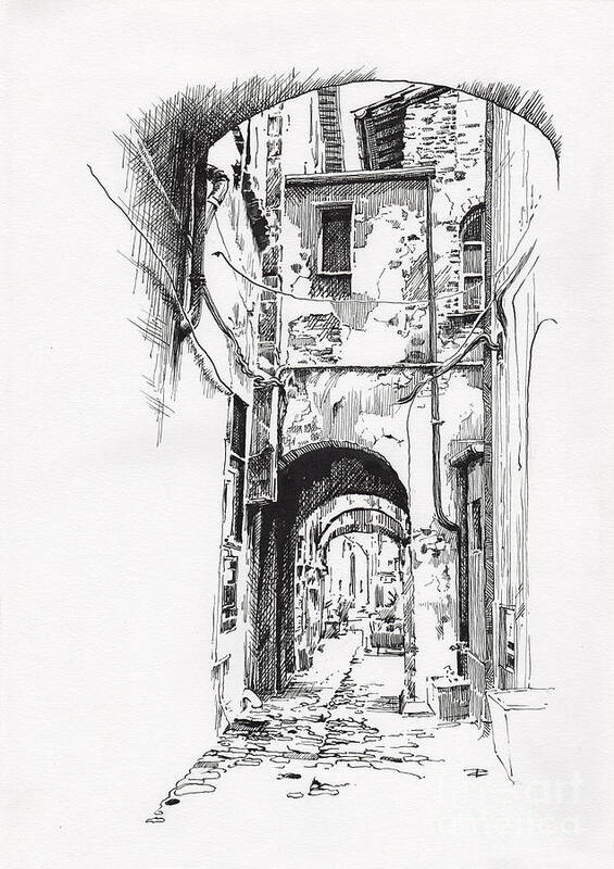 Città Di Castello Dip Pen Sketch Art Print featuring the drawing Citta di Castello dip pen sketch by Paul Davenport
