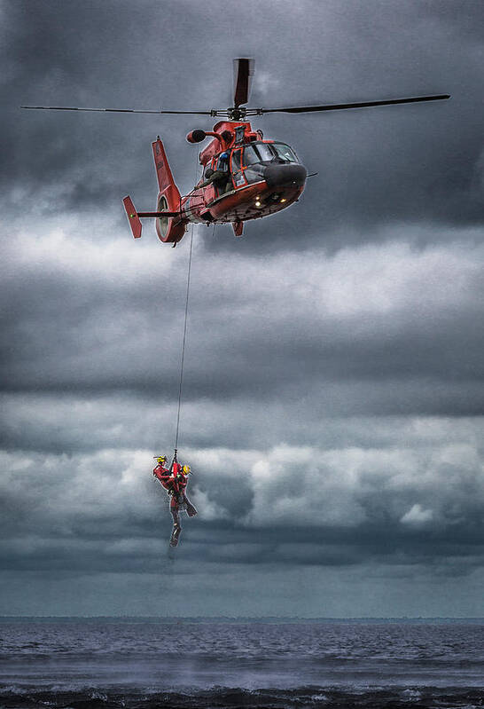Us Coast Guard Air Station New Orleans All Hands Unit Photo Shoot Art Print featuring the photograph Coast Guard Rescue Operation by Gregory Daley MPSA